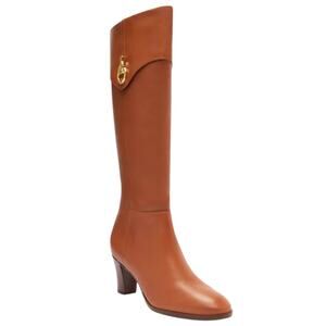 Arezzo Women's Vivian Leather Mid Block Knee High Boots Caramel Size 8 1/2
